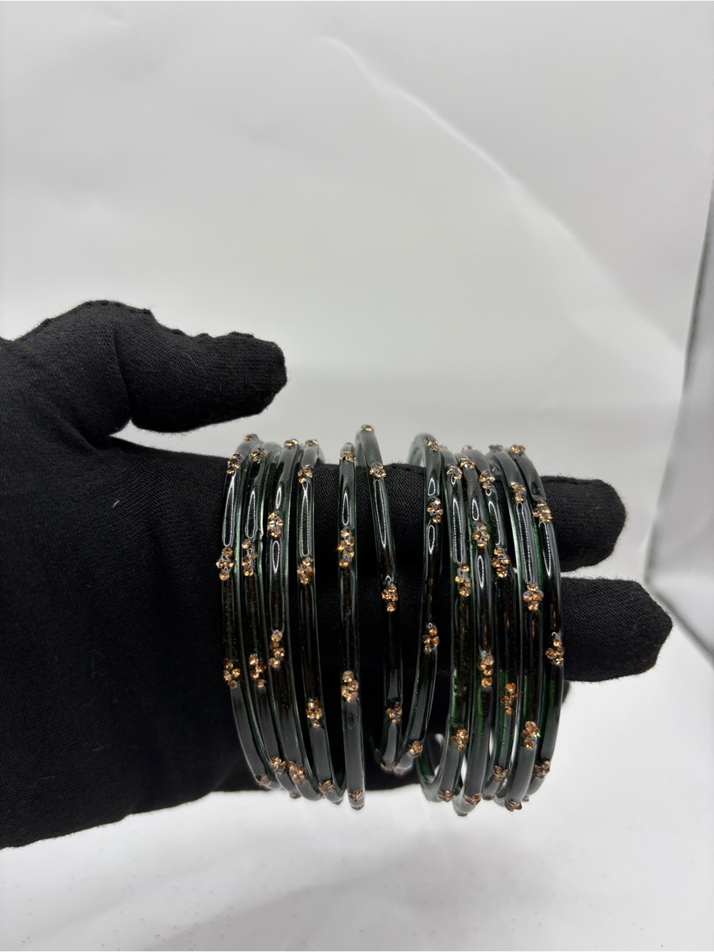 Y2K Desi Kashmiri Premium Glass Bangle Set with Gold Accent Beads